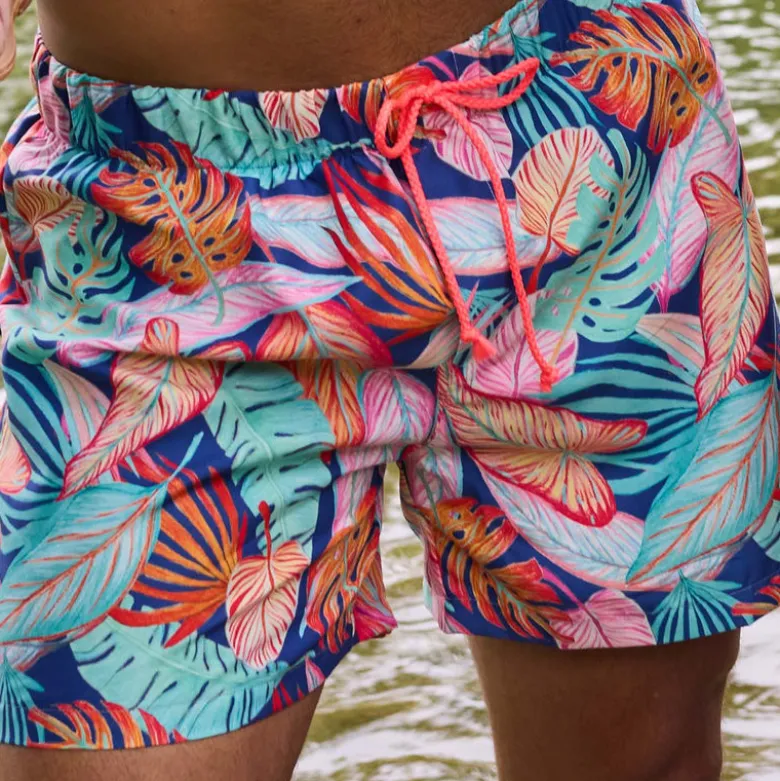 Tissu pour short de bain déperlant motif Tropical