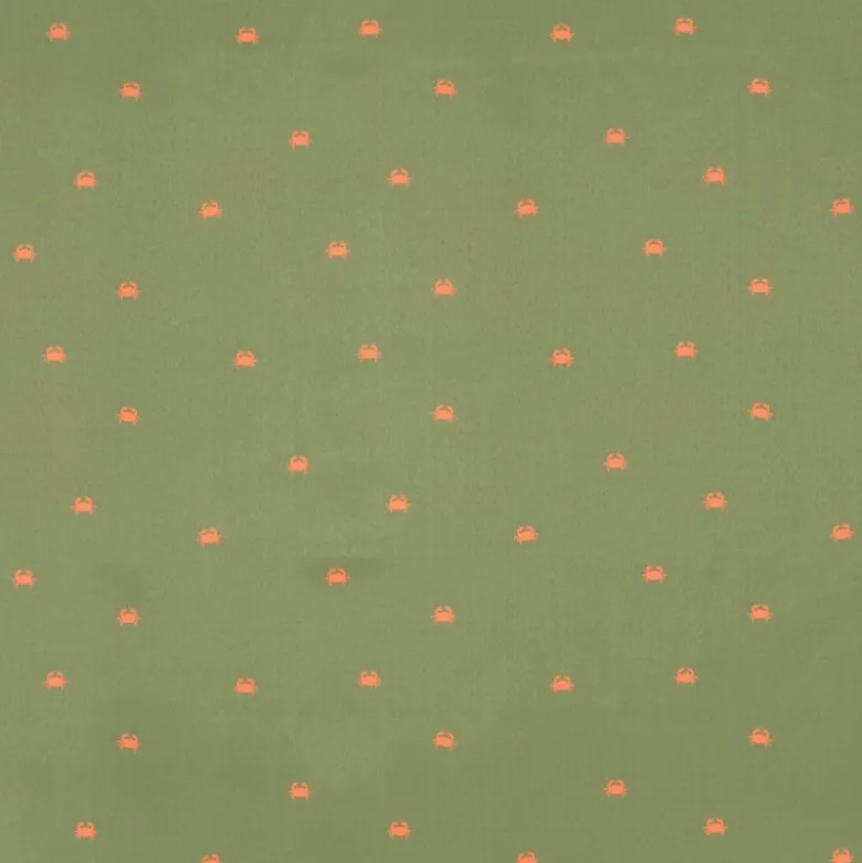 Tissu pour short de bain déperlant motif crabes fond kaki