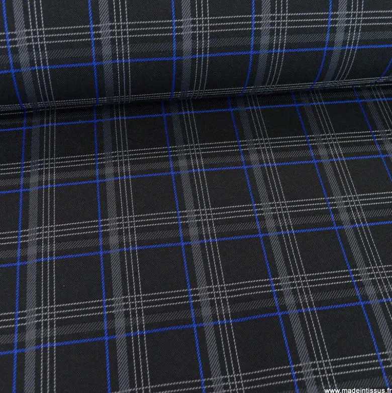 Tissu pour siège auto carreaux écossais bleu et noir