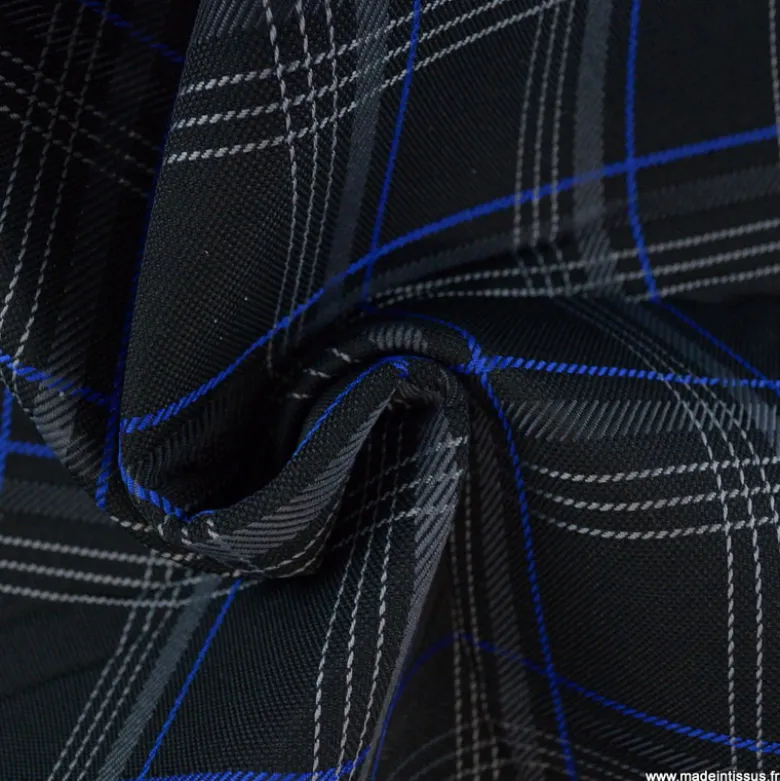 Tissu pour siège auto carreaux écossais bleu et noir