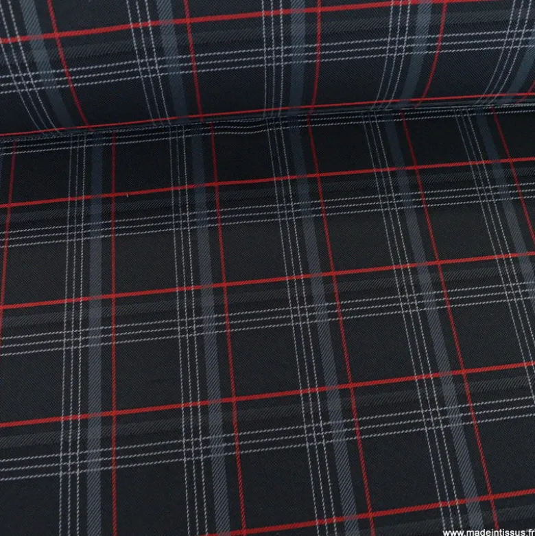 Tissu pour siège auto carreaux écossais rouge et noir