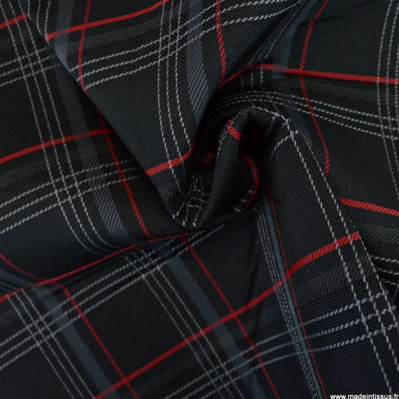 Tissu pour siège auto carreaux écossais rouge et noir