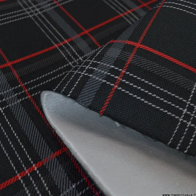 Tissu pour siège auto carreaux écossais rouge et noir