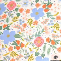 Tissu Rifle Paper en coton imprimé fleurs Wild rose fond blanc- collection Primavera