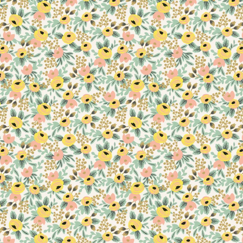 Tissu Rifle Paper en coton imprimé fleurs Blush Creme - collection Primavera