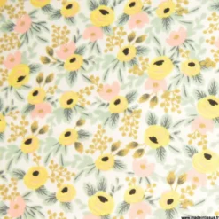 Tissu Rifle Paper en coton imprimé fleurs Blush Creme - collection Primavera