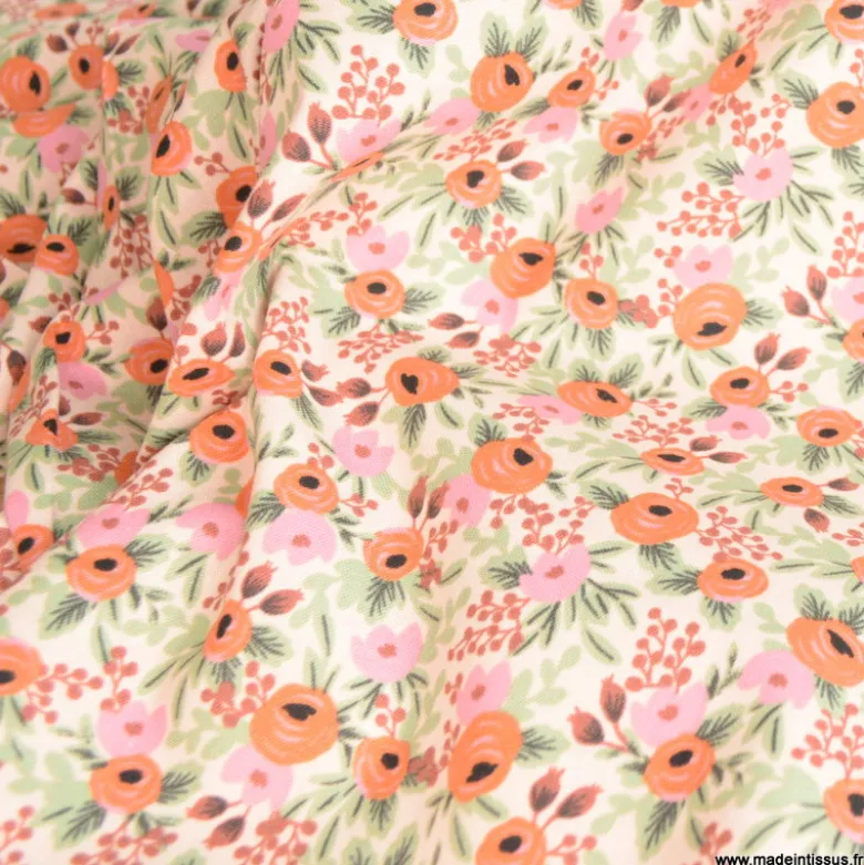 Tissu Rifle Paper en coton imprimé fleurs Blush Rosa - collection Primavera