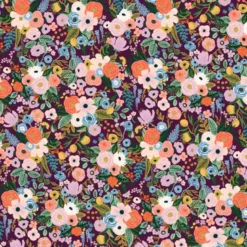 Tissu Rifle Paper en viscose - motif fleurs fond Bordeaux - collection Orchard