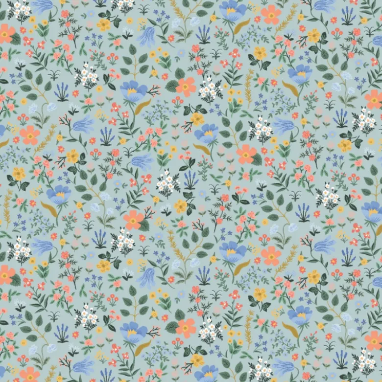 Tissu Rifle Paper motif fleurs fond céladon - collection Curio