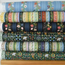 Tissu Rifle Paper motif rayures vertes, lilas et bleu - Collection Gracie