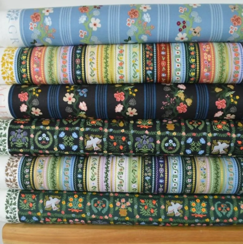 Tissu Rifle Paper motif rayures vertes, lilas et bleu - Collection Gracie