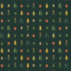 Tissu Rifle Paper motif scarabées Métalliques fond vert - collection Curio