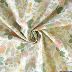 Tissu Rifle Paper Orchard motif petites fleurs métallisées fond écru - Collection Garden Party