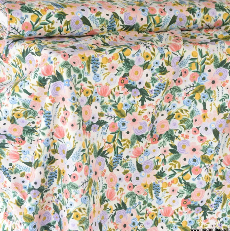 Tissu Rifle Paper Orchard motif fleurs fond Ecru - Collection Garden Party
