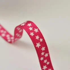 Tissu Ruban gros grain Fuchsia étoiles blanches, 10 mm
