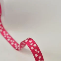Tissu Ruban gros grain Fuchsia étoiles blanches, 10 mm