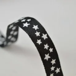 Tissu Ruban gros grain Noir étoiles blanches, 10 mm