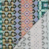 Tissu Satin de coton motif géométrique rayé bleu, rose et vert