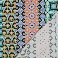Tissu Satin de coton motif géométrique rayé bleu, rose et vert
