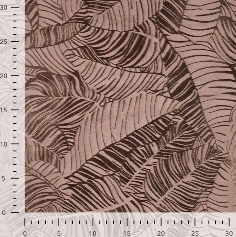 Tissu satin de viscose motif exotique fond taupe