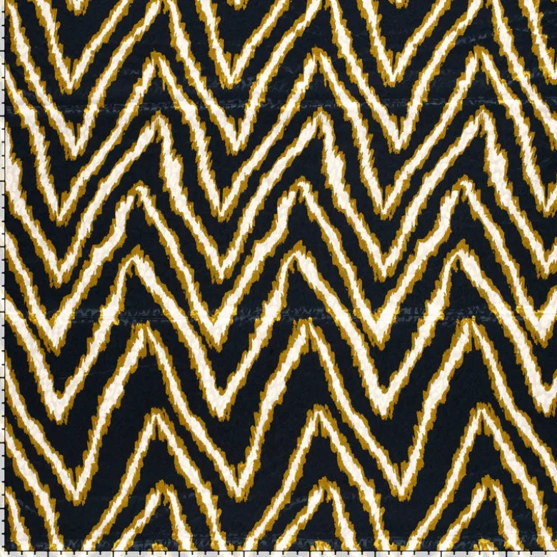 Tissu Satin léopard géométrique bleu, ocre et beige - oeko tex