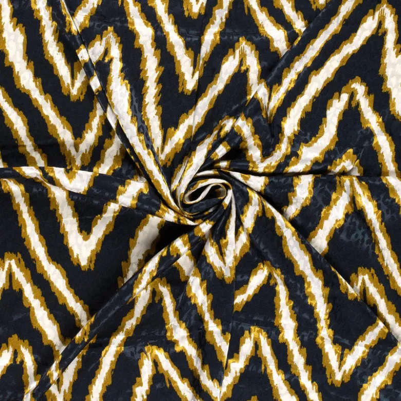Tissu Satin léopard géométrique bleu, ocre et beige - oeko tex