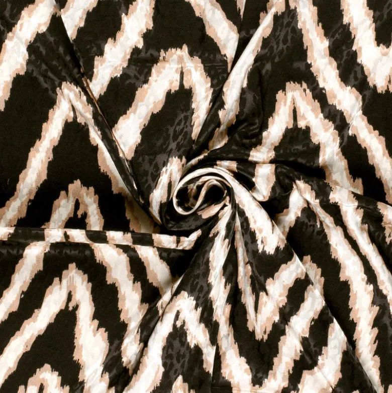 Tissu Satin léopard géométrique Noir et beige - oeko tex