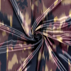 Tissu Satin motif style Ikat - Aubergine