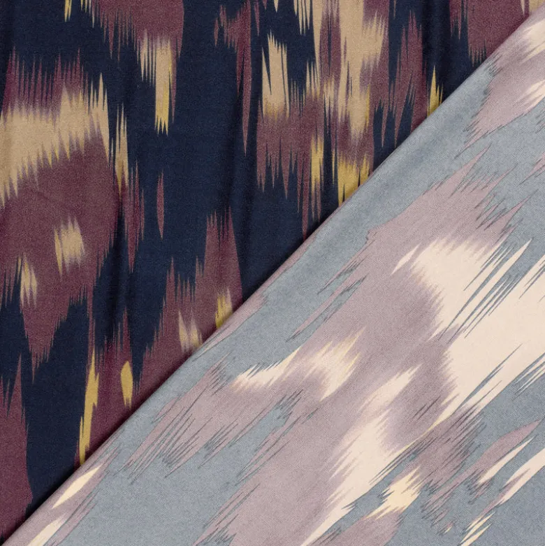 Tissu Satin motif style Ikat - Aubergine