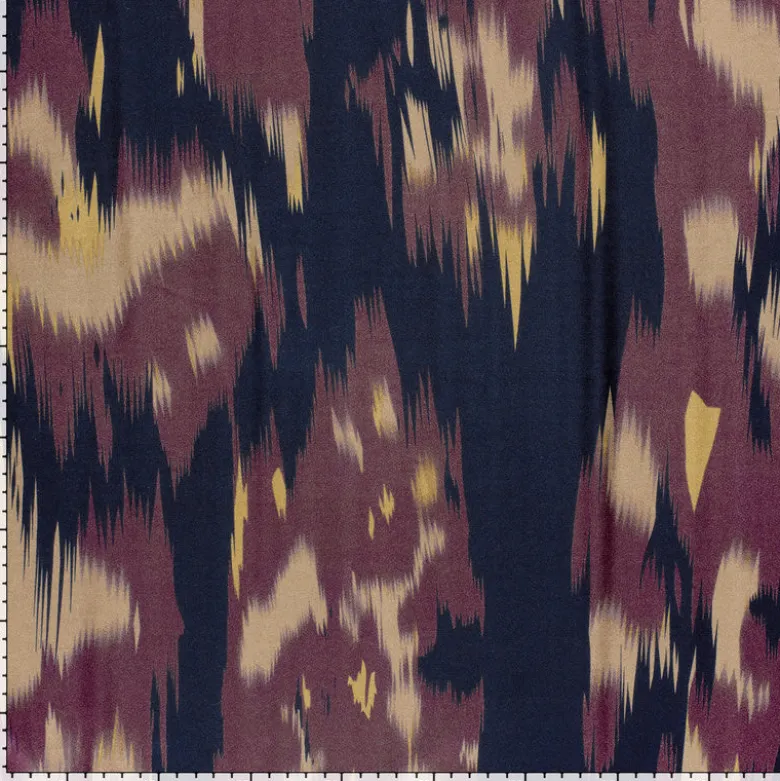 Tissu Satin motif style Ikat - Aubergine