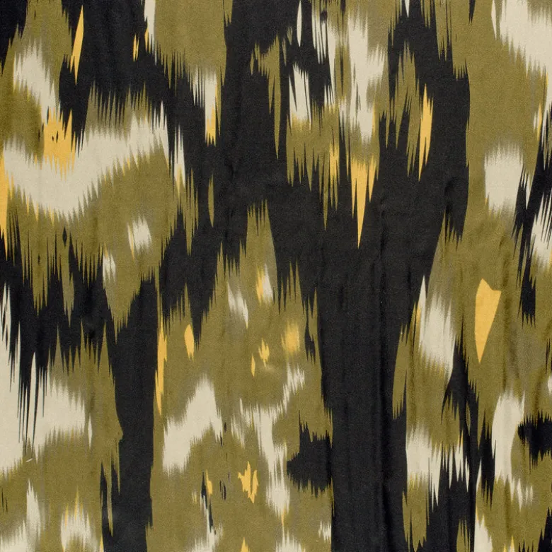 Tissu Satin motif style Ikat - Noir et vert