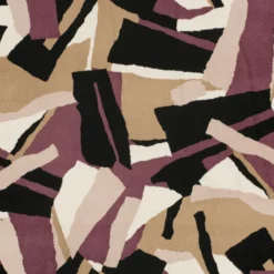 Tissu Satin peau de pêche motif abstrait - Noir et aubergine