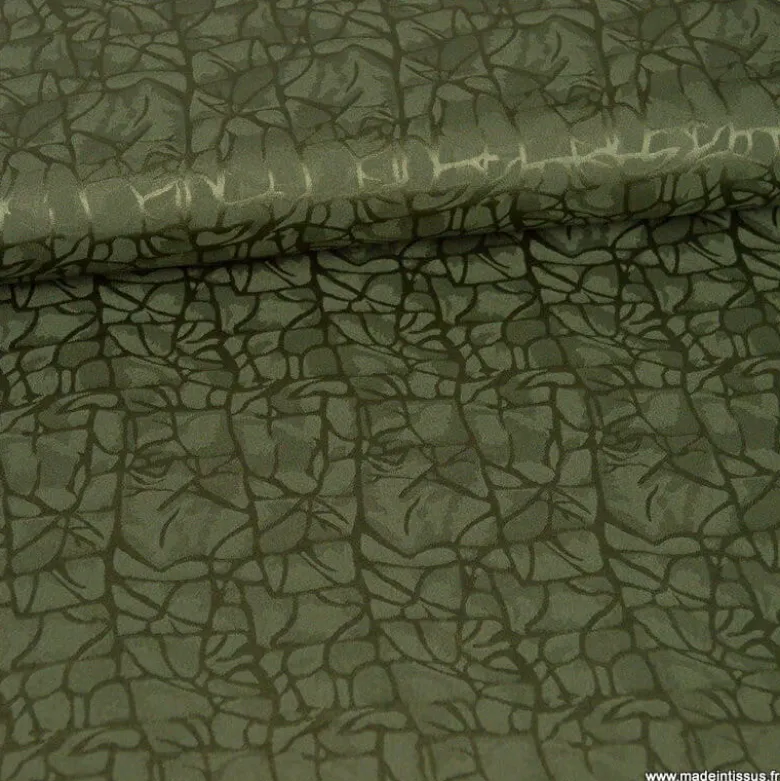 Tissu Satin rayé coloris kaki