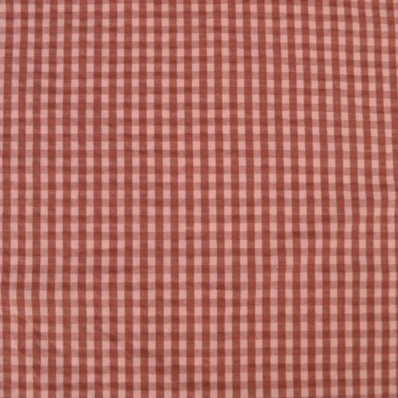 Tissu seersucker Eli Vichy petits carreaux - Cacao et rose Thé