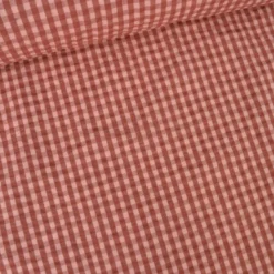 Tissu seersucker Eli Vichy petits carreaux - Cacao et rose Thé