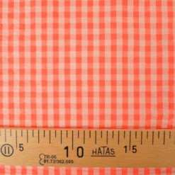Tissu seersucker Eli Vichy petits carreaux - Pêche et fraise