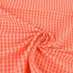 Tissu seersucker Eli Vichy petits carreaux - Pêche et fraise