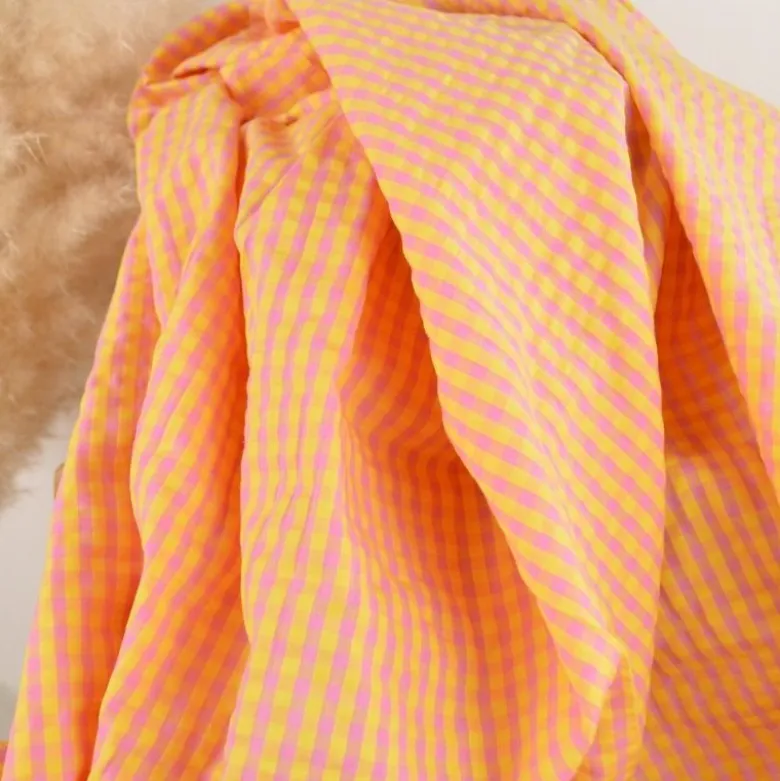 Tissu seersucker Eli Vichy petits carreaux - Jaune et bonbon