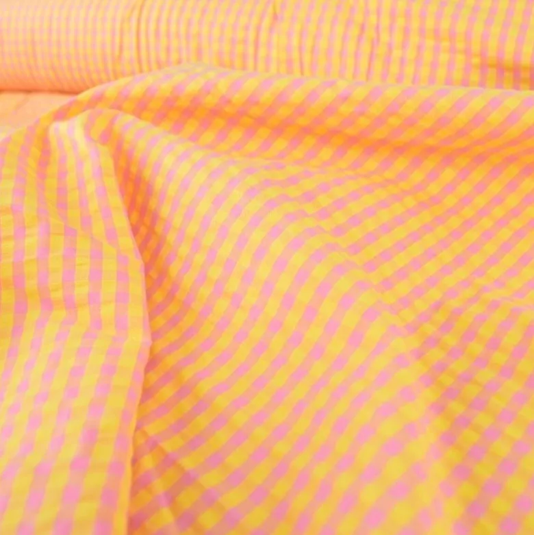 Tissu seersucker Eli Vichy petits carreaux - Jaune et bonbon