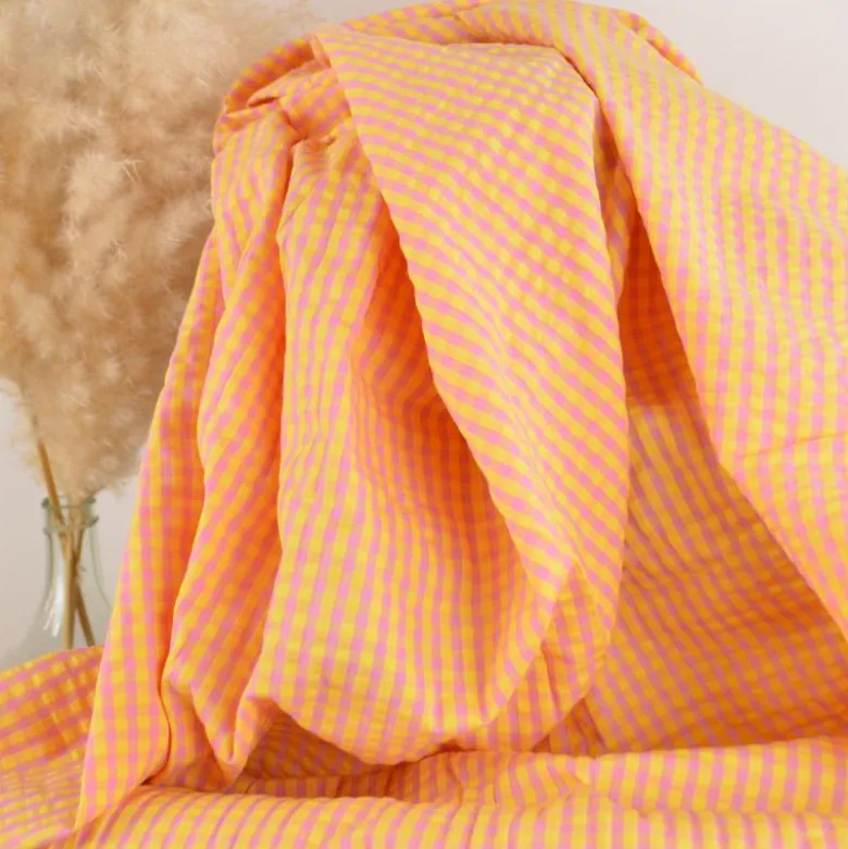 Tissu seersucker Eli Vichy petits carreaux - Jaune et bonbon
