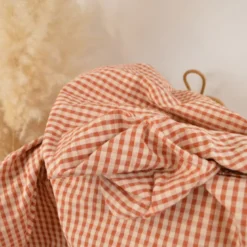 Tissu seersucker Eli Vichy petits carreaux - Cognac et pêche