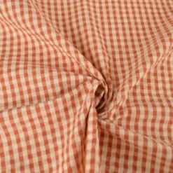Tissu seersucker Eli Vichy petits carreaux - Cognac et pêche