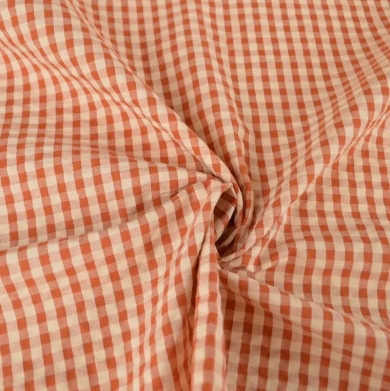Tissu seersucker Eli Vichy petits carreaux - Cognac et pêche