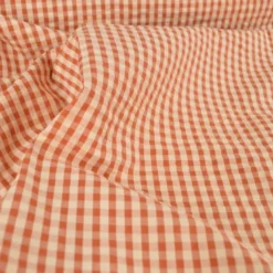 Tissu seersucker Eli Vichy petits carreaux - Cognac et pêche