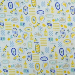 Tissu Seersucker Imprimé Riviera Gourmande Jaune et Bleu