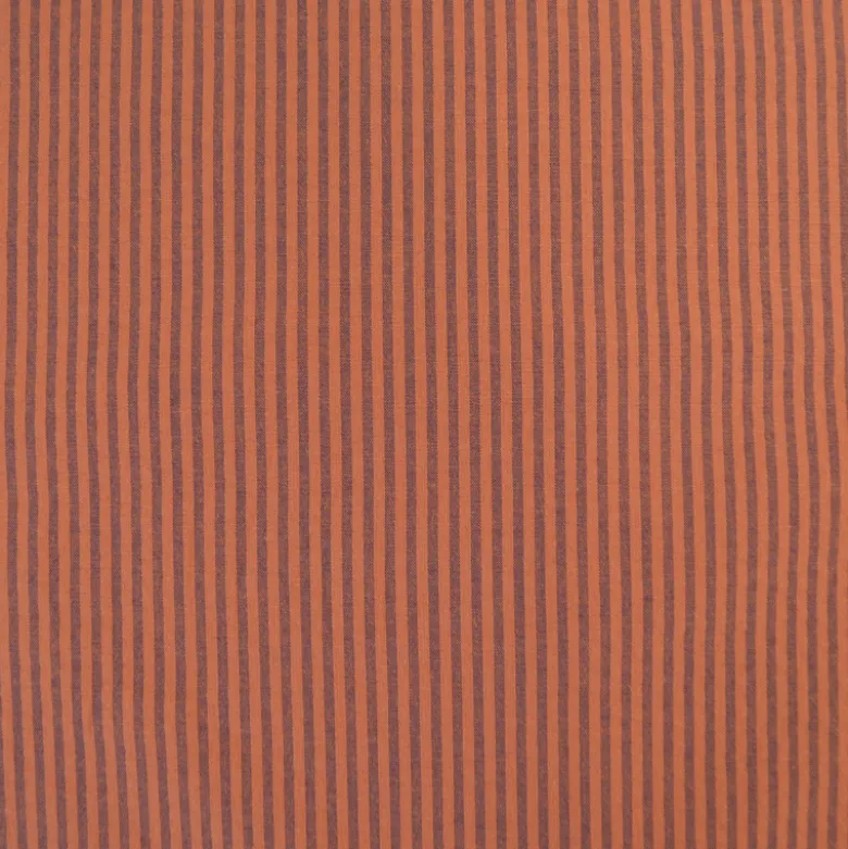 Tissu seersucker à rayures fines - Caramel et Aubergine