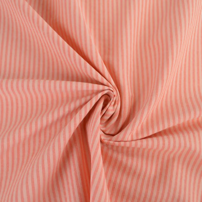 Tissu seersucker à rayures fines - Corail et Nude