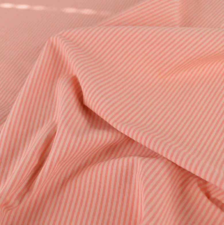 Tissu seersucker à rayures fines - Corail et Nude
