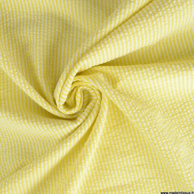 Tissu seersucker à rayures Jaune et blanc