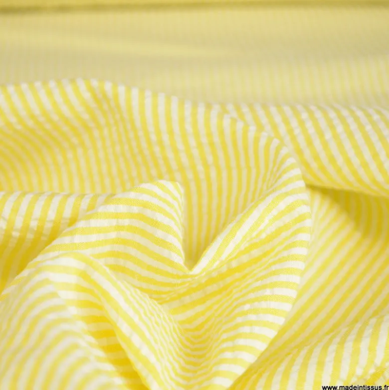 Tissu seersucker à rayures Jaune et blanc